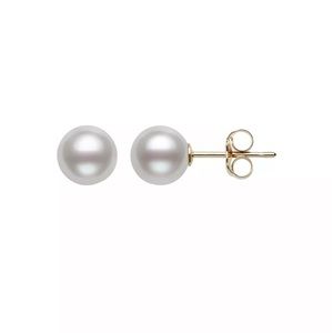 NWT Bloomingdales Cultured Freshwater Pearl Stud Earrings in 14K Yellow Gold